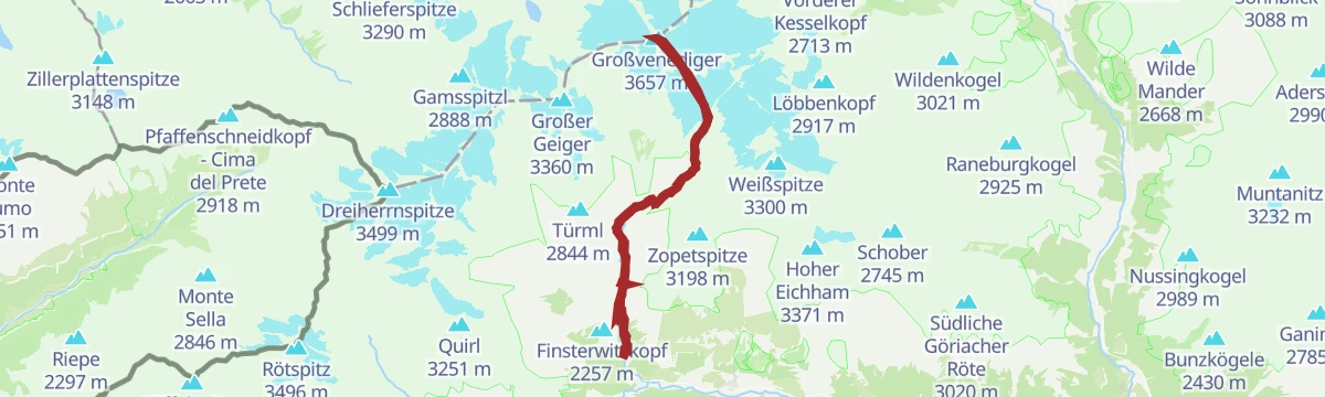 Route map: Großvenediger 3.657 m
